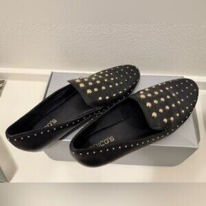 NIB Chico's "Hilary" Black & Gold Studded Flats size 8M